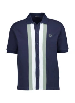 Fred Perry, Kurzarmhemd, Baumwoll-Piquè, Dunkelblau Gestreift
