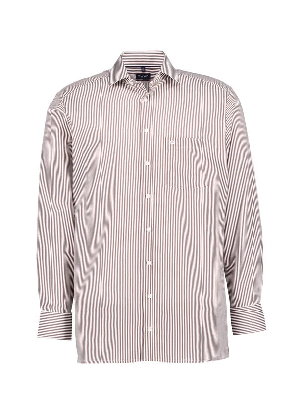 OLYMP, Hemd, Modern Fit, Baumwolle, Braun-weiß Gestreift 3 OLYMP, Hemd, Modern Fit, Baumwolle, Braun-weiß Gestreift