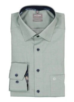 OLYMP, Hemd, Comfort Fit, Baumwolle, Grau-grün