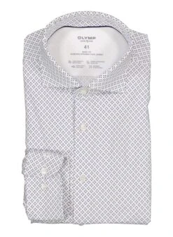 OLYMP, Hemd, Body Fit, Jersey Geruchshemmend, Weiß-blau Gemustert