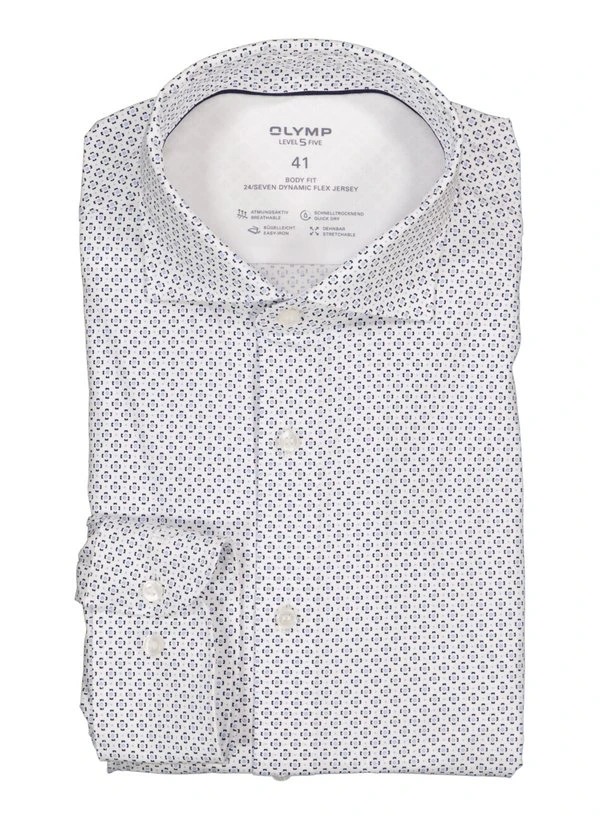 OLYMP, Hemd, Body Fit, Jersey Geruchshemmend, Weiß-blau Gemustert 3 OLYMP, Hemd, Body Fit, Jersey Geruchshemmend, Weiß-blau Gemustert