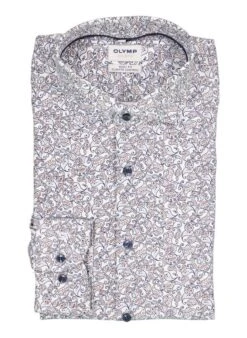 OLYMP, Hemd, Body Fit, Baumwoll-Stretch Climate Control, Weiß-blau Gemustert
